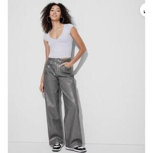 Wild Fable Jeans Womens Size 6 Metallic Grey Wide Leg High Waist Shimmer Baggy